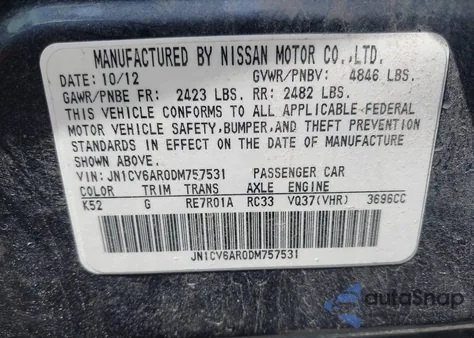 2013 Infiniti G37X from USA, damaged, VIN JN1CV6AR0DM757531